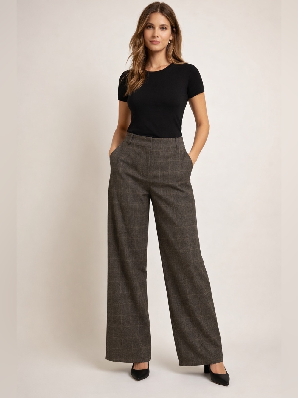 Semantiks Plaid Wide Leg Trouser Pants Size 12 | Tailored Workwear Chic